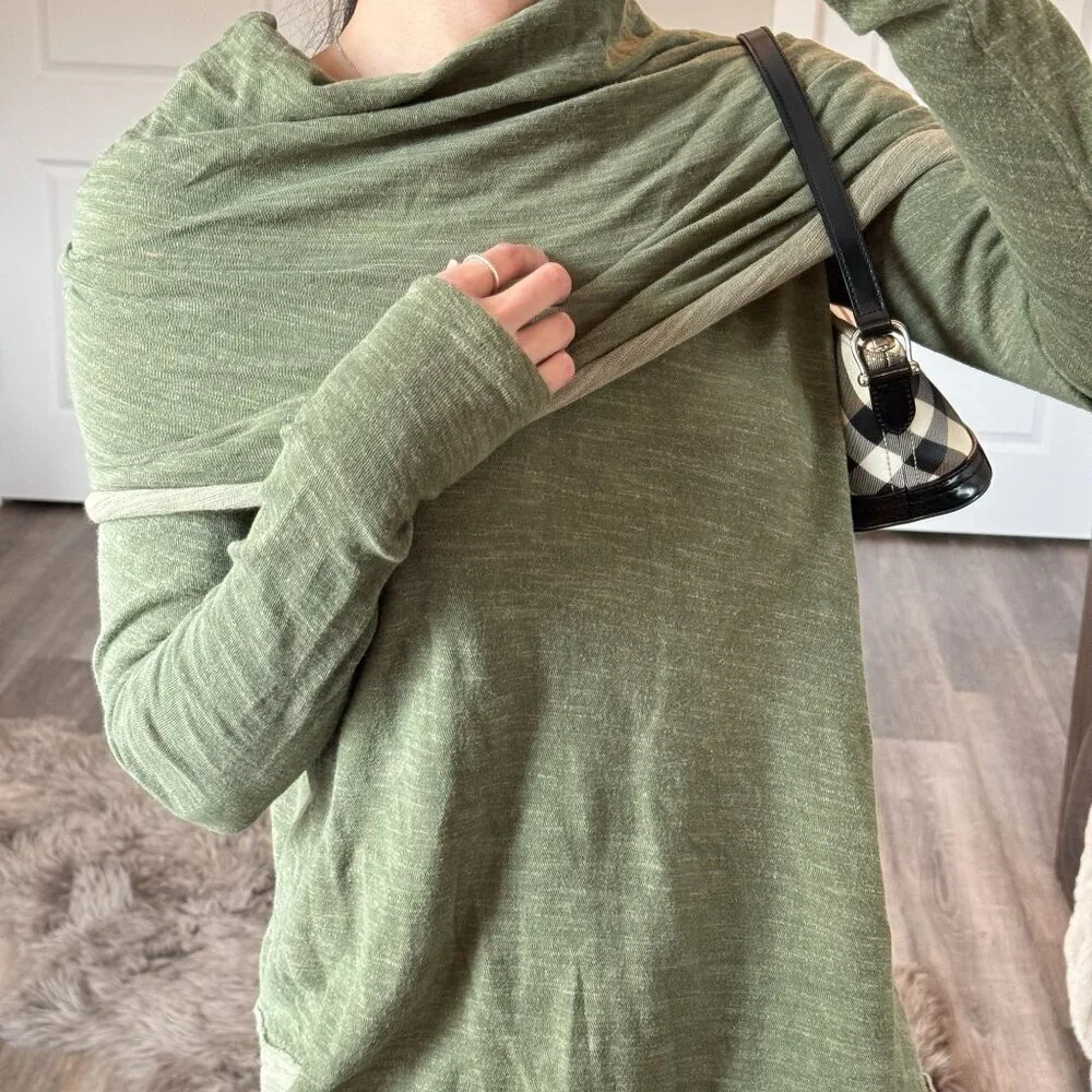 Free People Beach Cocoon Cowl Pullover Green Long Sleeve Top Slouchy Boho OS